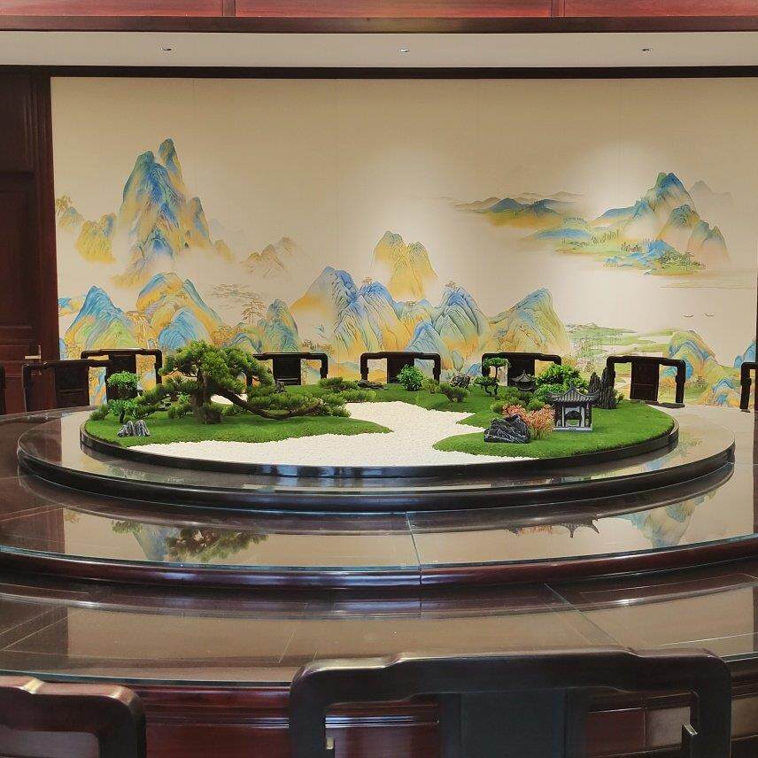 超大型圆桌中间摆花大包厢餐桌摆件大转盘摆件特大饭桌装饰工艺礼