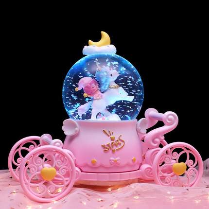 独角兽水晶球音乐盒八音盒摆件自动旋转飘雪送儿童男女孩生日礼物