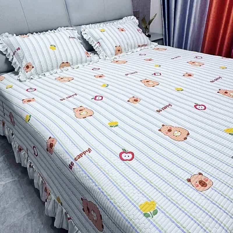 爆款水RXI洗棉四季防用夹棉花边床盖滑加厚脏不起球韩式卡通耐通