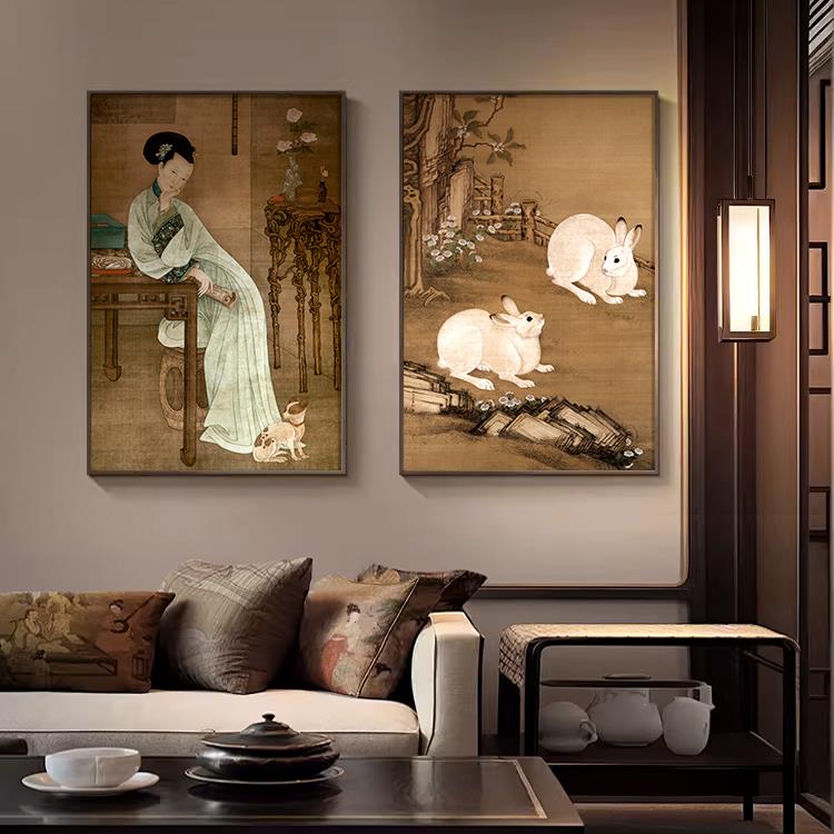 仕女图人物国画新中式茶室装饰画春阁倦读禅意书房挂画民宿古典画