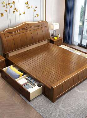 软新中实床1.8木M双人床1.式5M单人床现代X131简约储物高箱靠床