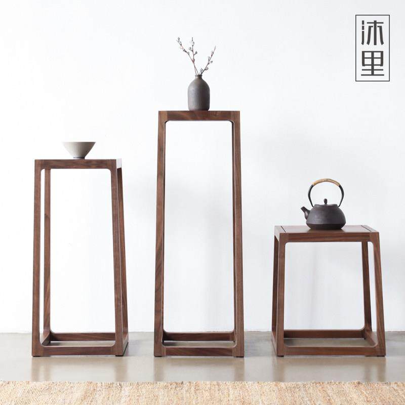 沐里/寂本花几/新中式花架实木黑胡桃木置物架客厅落地简约花盆架