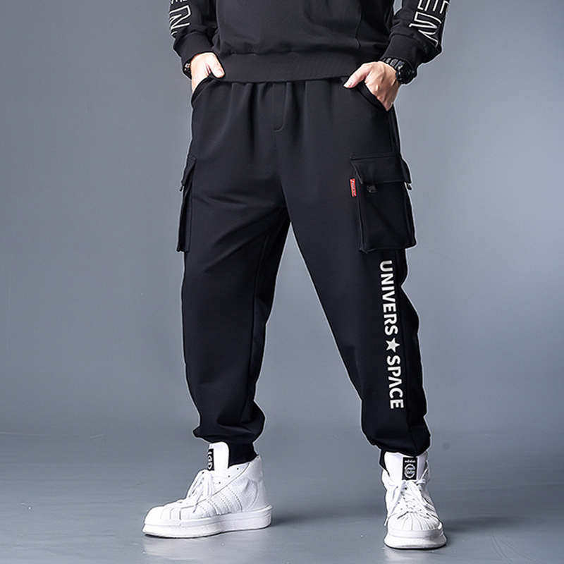 黑色工装裤男加肥加大码多口袋春季新款胖子宽松休闲运动束脚裤潮,男装,休闲裤,淘宝优惠券,粉丝福利购,淘宝优惠卷