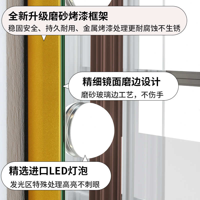 led镜子化妆镜壁挂卧室带灯泡梳妆镜智能发光挂墙式大号尺寸定制