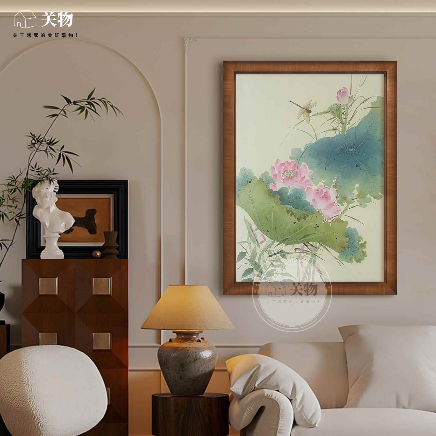 关物107代美学入户玄关新装饰画客厅中宋式荷花手绘油画室书房国图片