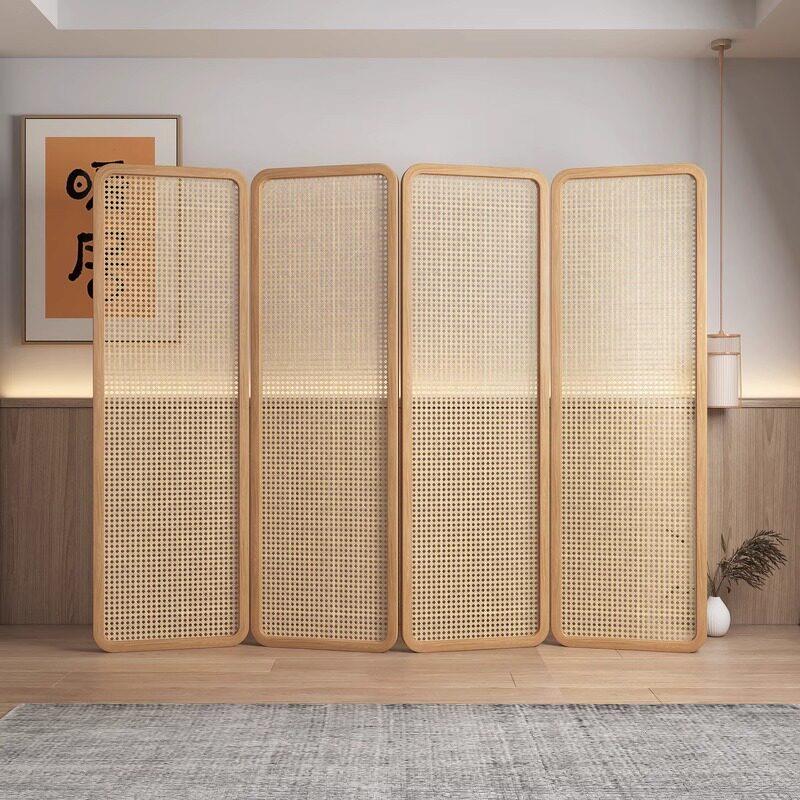 实木藤编屏风隔断客厅卧室遮挡家用小户型移动折叠定制折屏新中式