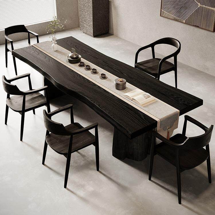 侘寂风实木茶桌全套原木大板碳化黑泡茶桌子现代简约家用功夫茶台