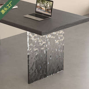 水波纹T字型亚克力桌腿餐桌支架定制渐变黑一字型悬浮支撑脚透明