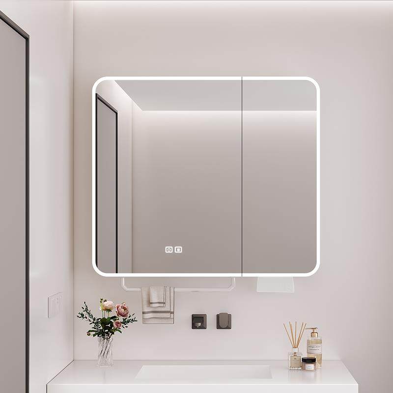 太空铝浴室镜柜单独卫生间挂墙式智能收纳一体置物架带毛巾架镜子饰品