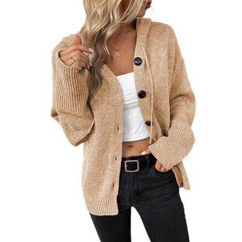 Drawstring knit cardigan jacket for women, hooded single