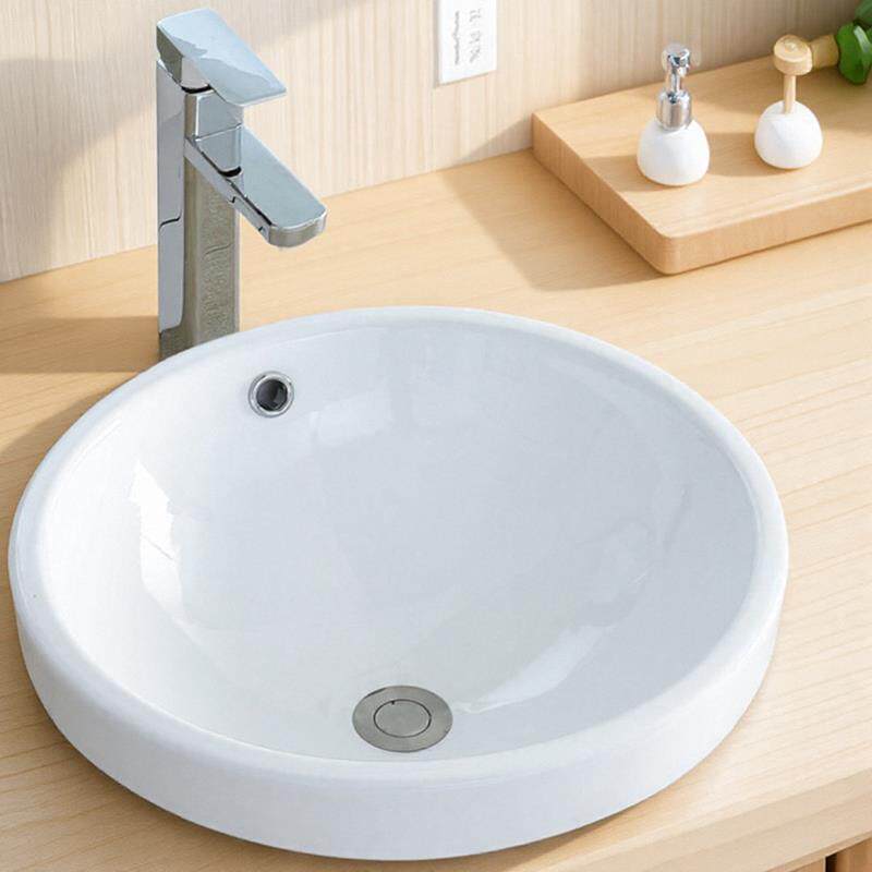 台中盆半嵌入式洗手盆圆形台下盆改台上盆替换家用陶瓷嵌入式台盆