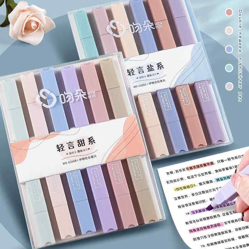 轻言系列荧光笔莫兰迪色系划重点学生标记绘画双头记号笔荧光板