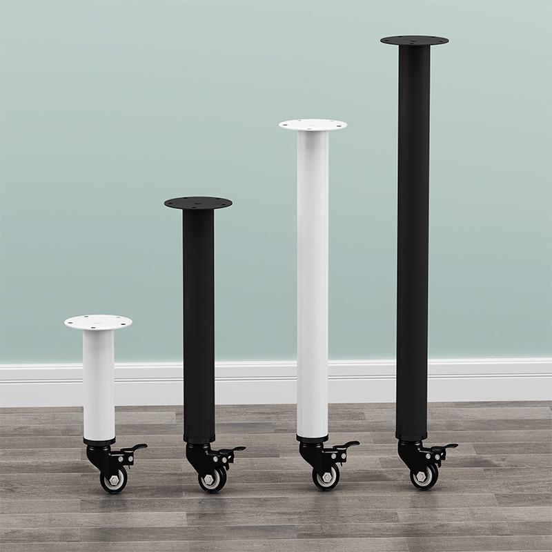 定制桌腿烤漆圆柱形茶几腿万向滑轮可移动带刹车办公电脑桌腿铁艺