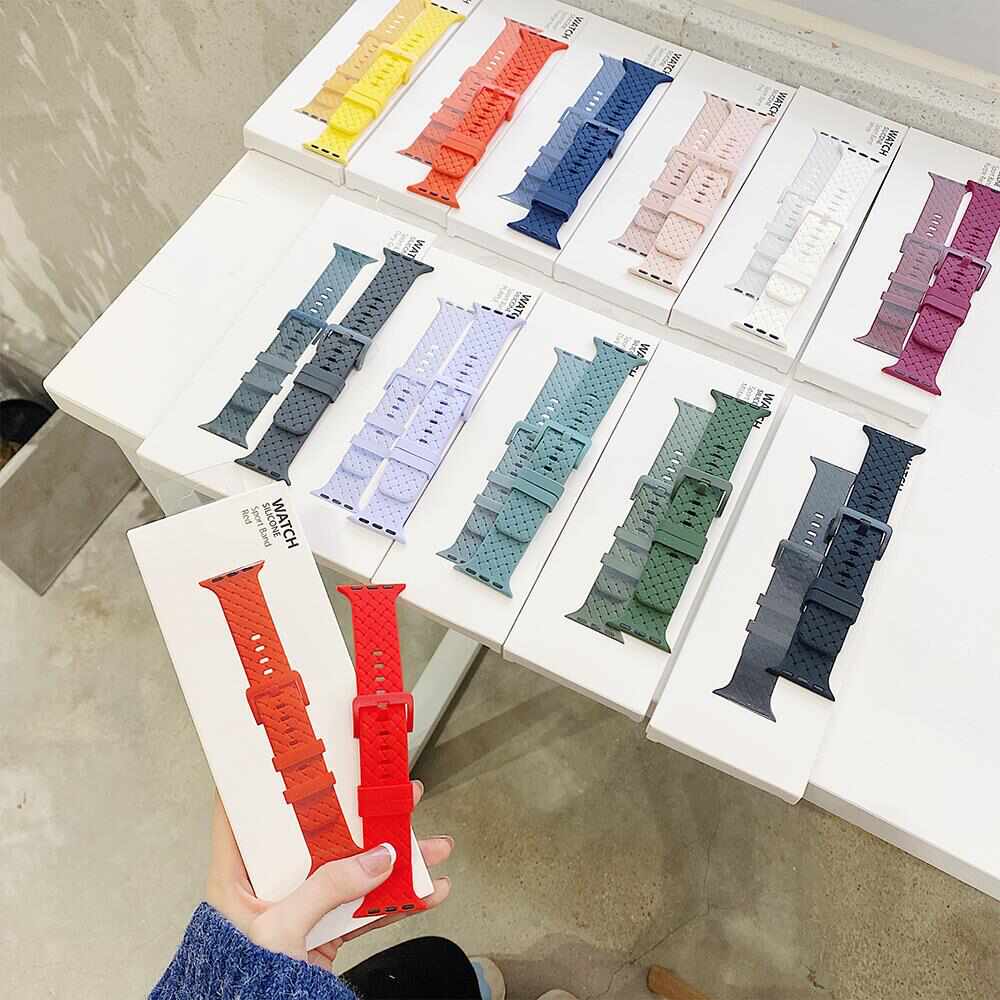 适用于苹果手表applewatchS7 6 5 4 3 编织硅胶扣式表带腕带
