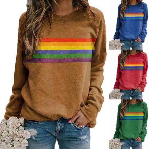 Women's hoodie with colorful striped printed pullover and