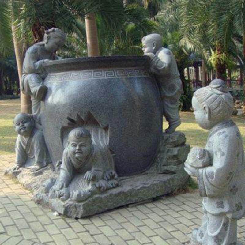 石雕汉白玉司马光砸缸雕塑孔融让梨寓言故事景观校园人物雕塑