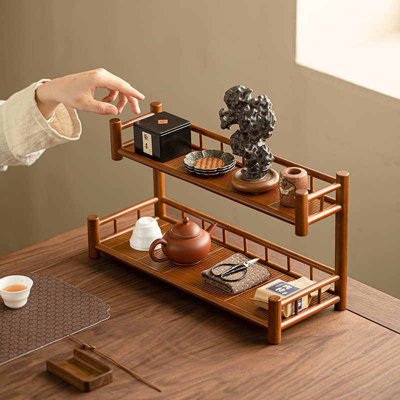 置茶多层摆件博古架桌面架茶杯展示架架子实木茶托手工茶具物收纳