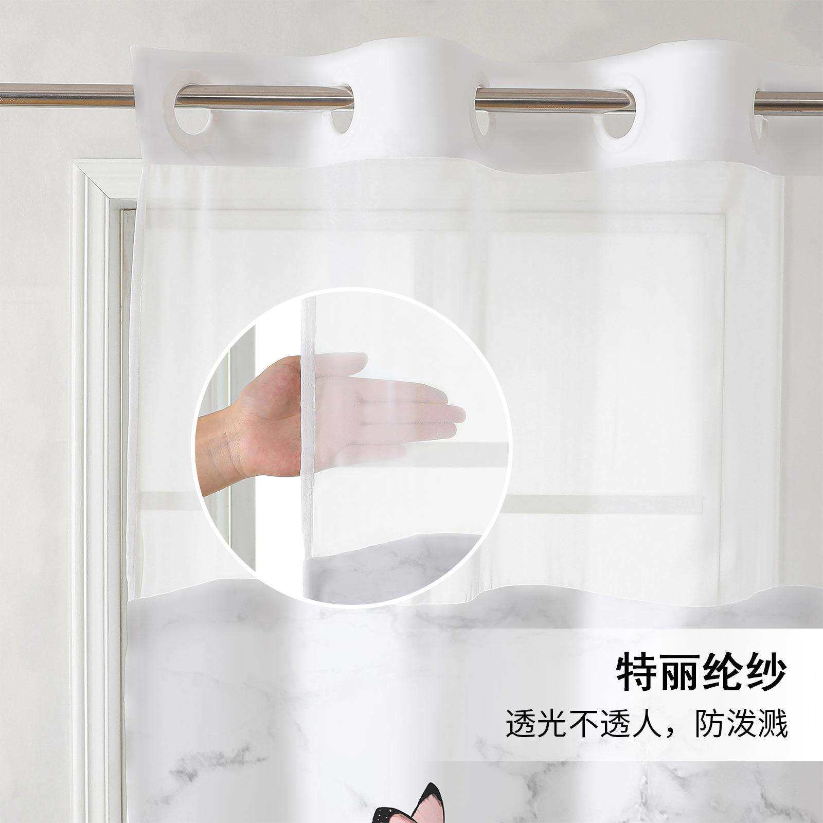 跨境植物花卉双层大环数码印花浴帘卫生间浴室窗帘防水防霉帘