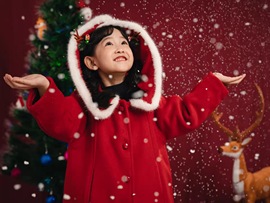新年毛毛领呢大衣女童韩国加厚带帽红色大衣洋气中长款拜年外套冬