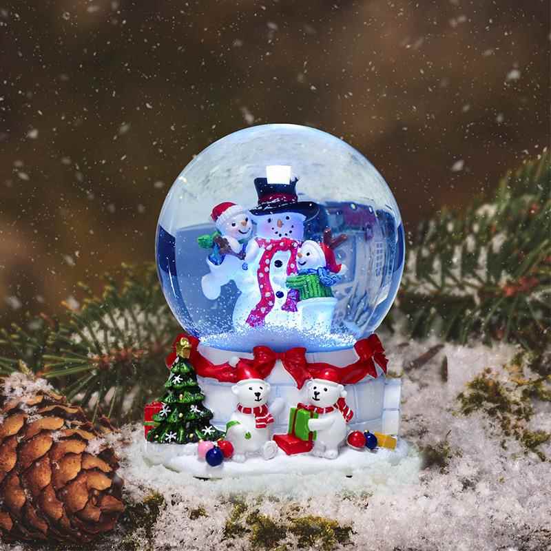 新款直销现货圣诞礼物雪人水晶球八音盒七彩灯光生日礼物装饰品摆