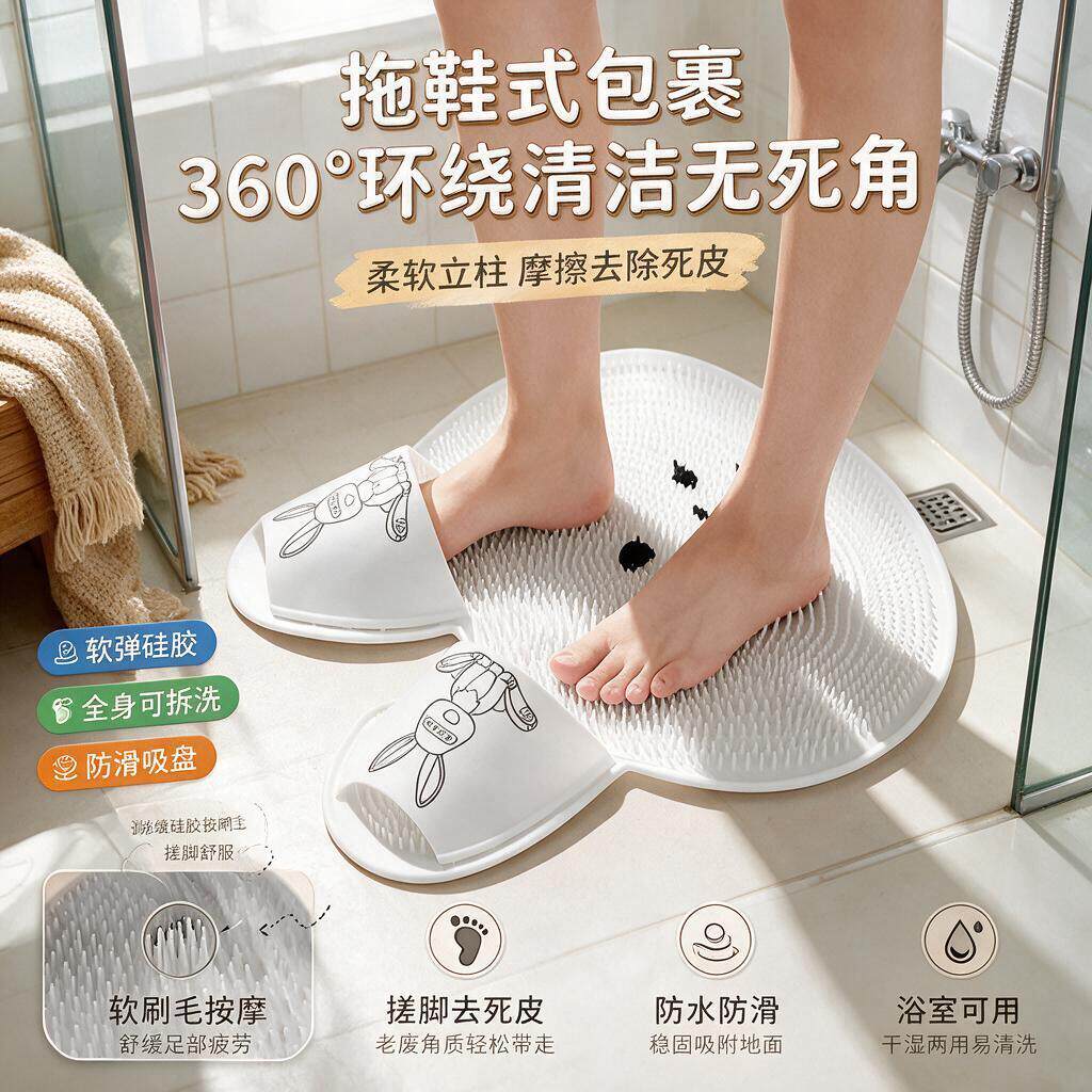 淋浴房脚垫新款硅胶洗脚去死皮地垫按摩浴室防滑垫子洗澡搓脚神器