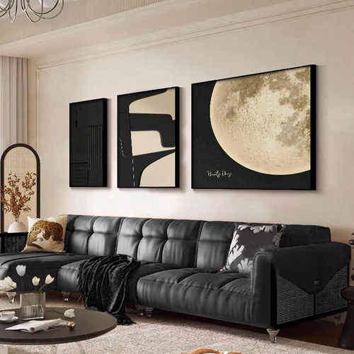 lzf墙沙发背景三联抽象客厅个性现代装饰画简约黑白高级创意挂画