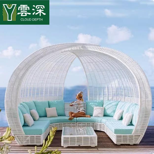 网红度假村鸟巢沙发户外躺床售楼部露天庭院花园创意大型藤编圆床