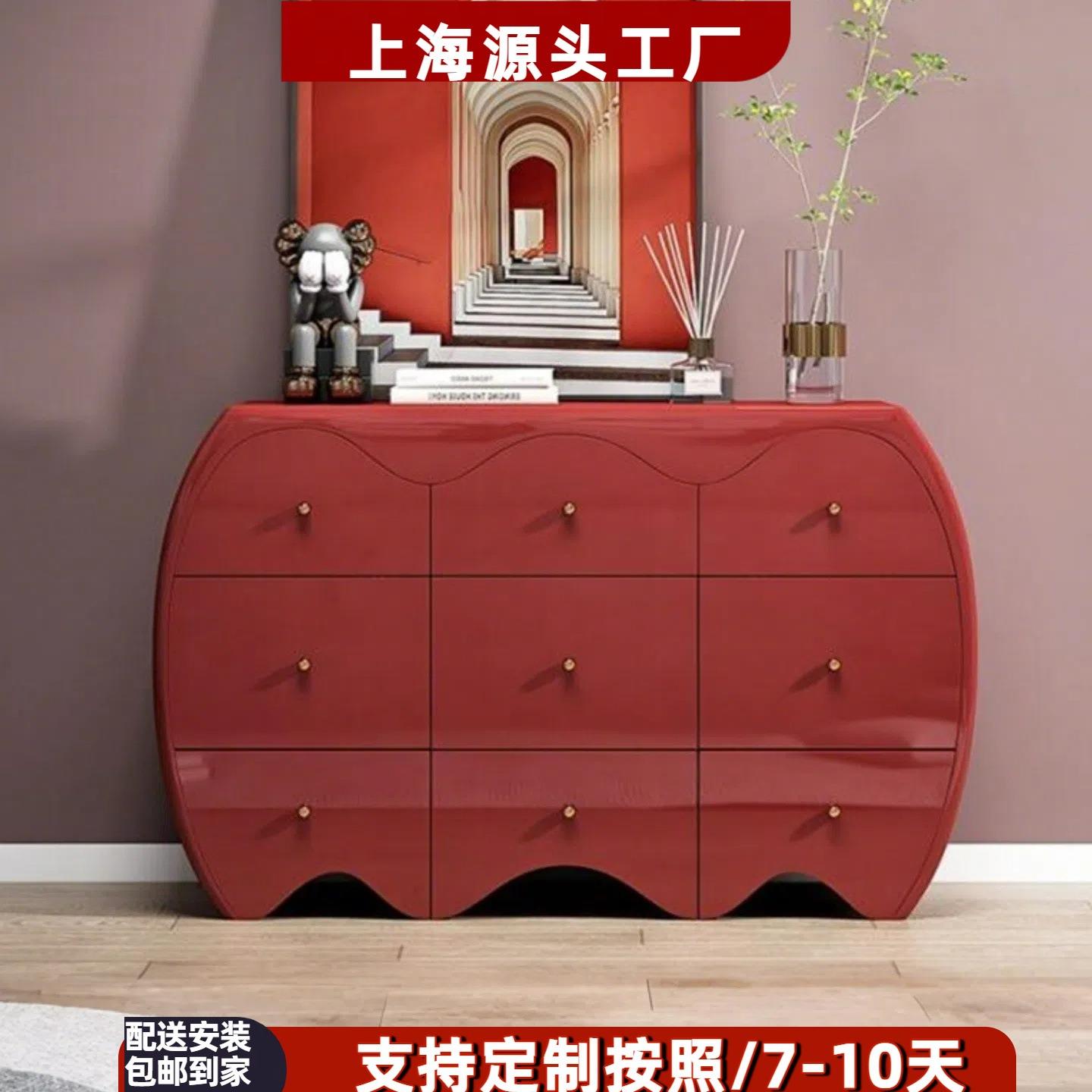 意式钢琴烤漆斗柜现代简约餐边柜整装收纳柜实木抽屉柜卧室储物柜