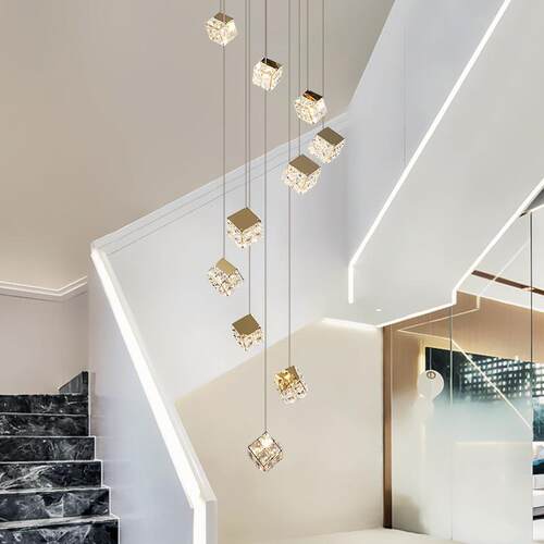 现代设计师别墅挑空轻奢水晶吊灯复式楼loft公寓设计师楼梯长吊灯
