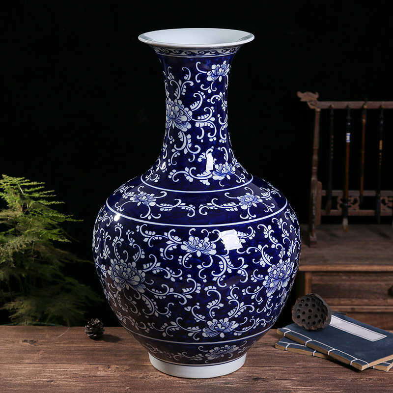 手绘家居 青花中式瓶牡丹大赏工艺品瓷器办公 陶瓷景德镇摆件客厅