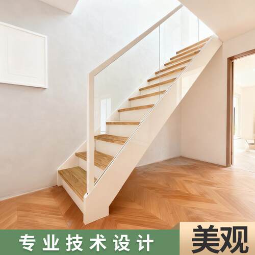 双梁钢木楼梯玻璃双梁阁楼复式loft公寓直梯旋转家用室内楼梯