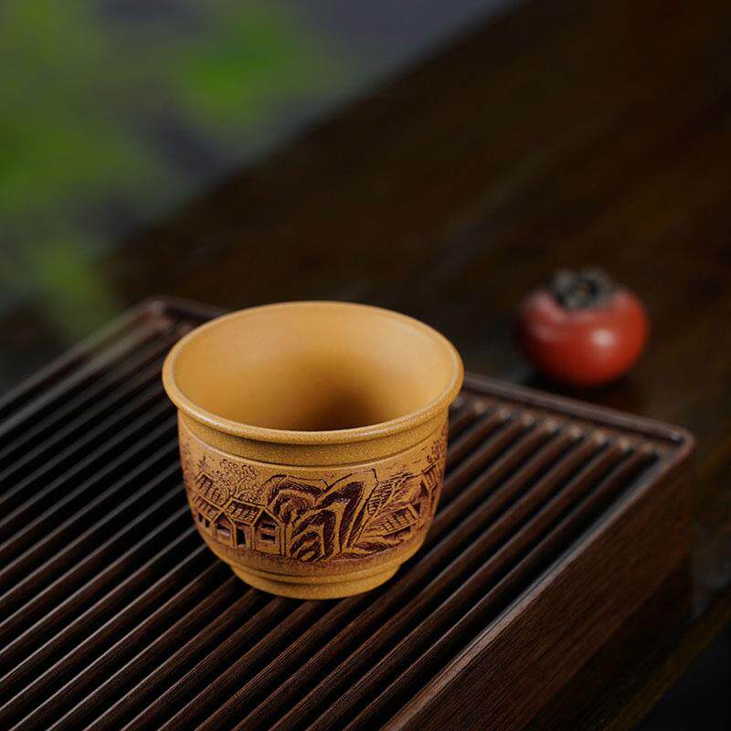 徐俊主人杯高档江南春杯黄金段泥手工杯旋转品茗杯茶道配件