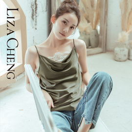 lizacheng春夏金色恋人系列吊带，背心蚕丝蕾丝上衣睡衣ll00081