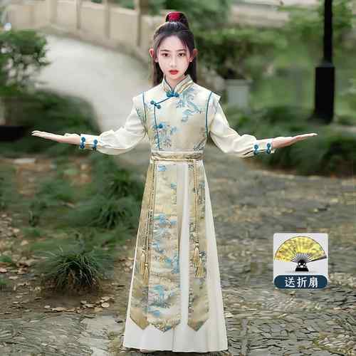 高档儿童汉服秋新款中国风超仙古侠女服童汉服武侠装风走古秀演出