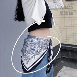 系在腰上的丝巾牛仔裤子腰间配饰大号腰果花方巾领巾女三角巾腰带