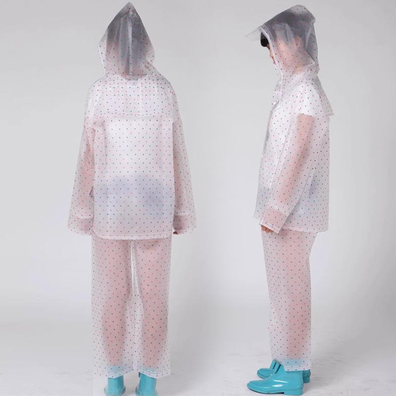 成人套装雨衣雨裤男女eva透明桑拿服时尚圆点分体全身防水服