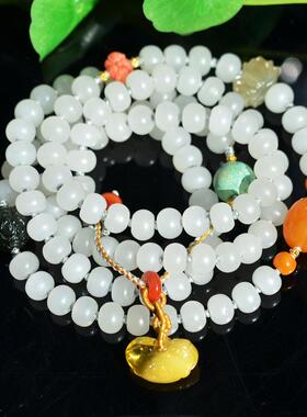 天然和田羊脂白玉苹果珠手链项链收藏设计款清雅古朴风男女款8MM