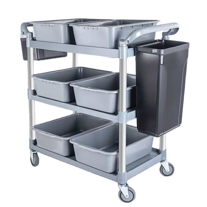 三层塑料收餐车酒店送餐车饭店商用手推车餐厅移动上菜车酒水车