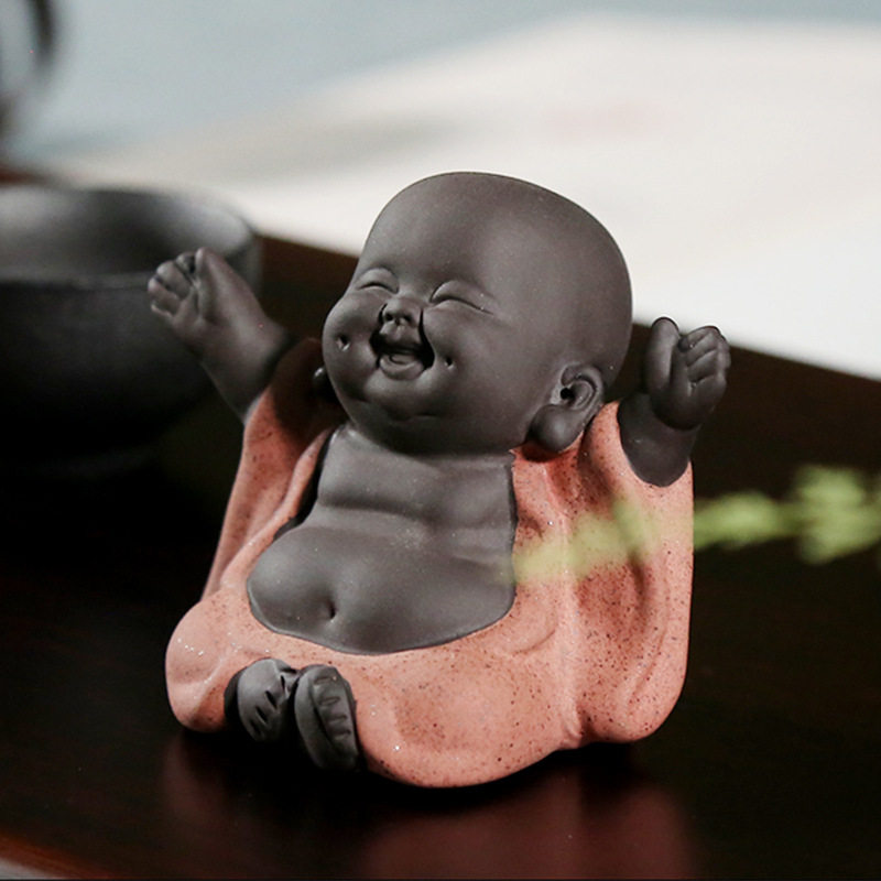 紫砂弥勒笑佛摆件和尚茶宠摆件