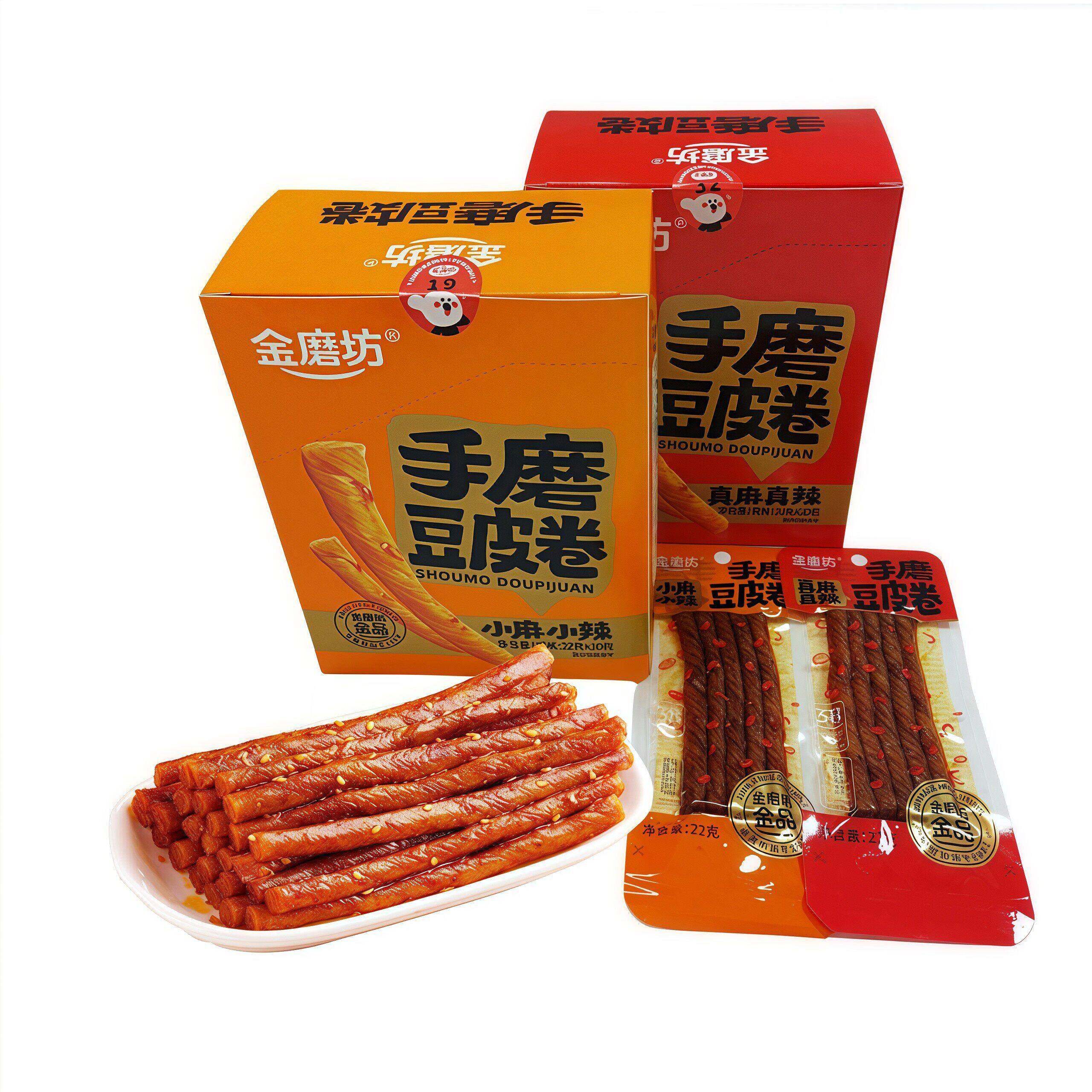 金磨坊手磨豆皮卷22g麻辣辣条手撕素肉豆皮豆筋独立包装休闲零食