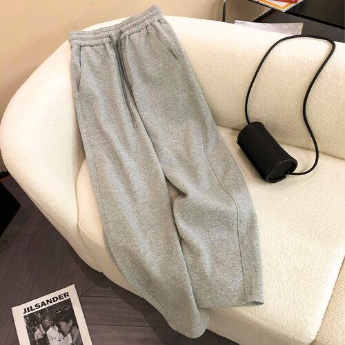 韩国高级感灰色运动休闲直筒卫裤女高腰垂感阔腿裤春秋薄款小个子