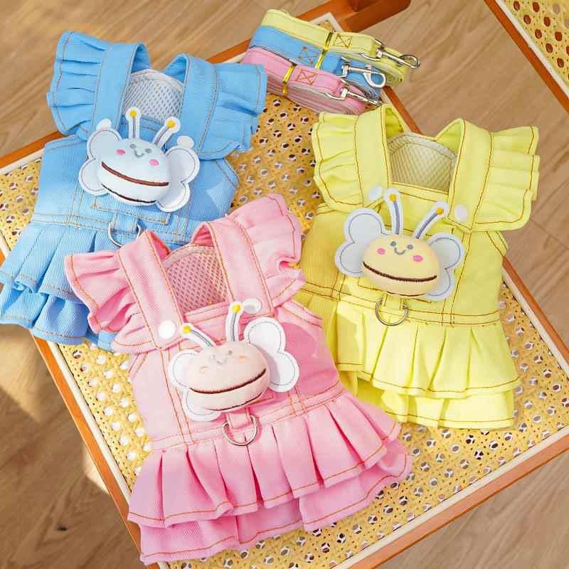 可牵引牛仔背带裙狗狗衣服猫咪连衣裙子泰迪宠物柯基猫用品狗衣服