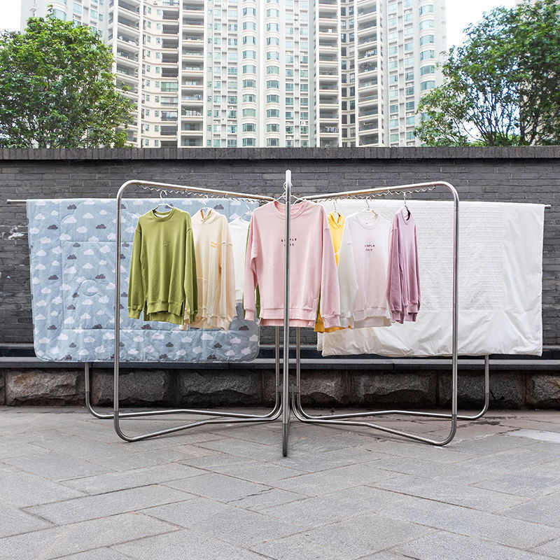 不锈钢落地晾衣架大型室外折叠晒衣架家用阳台防风楼顶晒被子架子