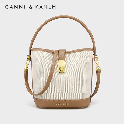 CANNI&KANLM高级感mini帆布撞色小水桶包女2025时尚新款潮斜挎包