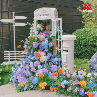 网红打卡复古电话亭仿真花摆件户外大型装饰商场店铺造景装饰道具