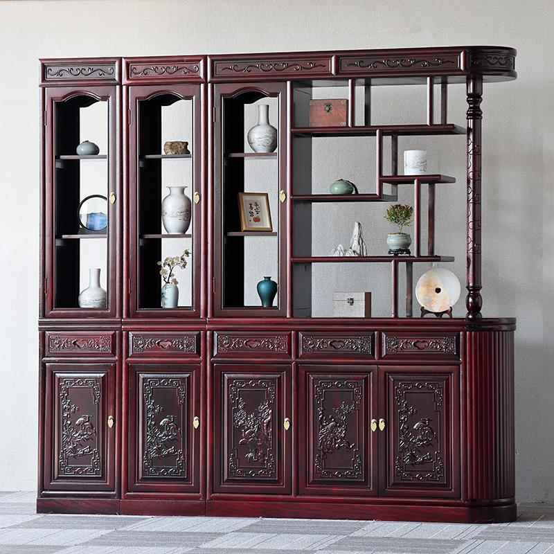 新中式仿古金花梨木门厅柜雕花屏风隔断玄关柜实木双面储物柜酒柜