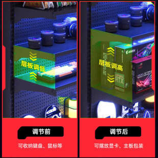洞洞板置物架落地电竞房间免打孔电脑桌面改造装 立式 饰金属收纳架