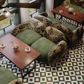 法式 覆古咖啡厅奶茶店卡座沙发西餐厅桌椅组合饭店休闲软包椅商用