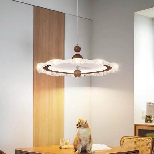 2025新款法式中古风餐厅吊灯胡桃木纹复古餐桌灯创意个性吧台灯