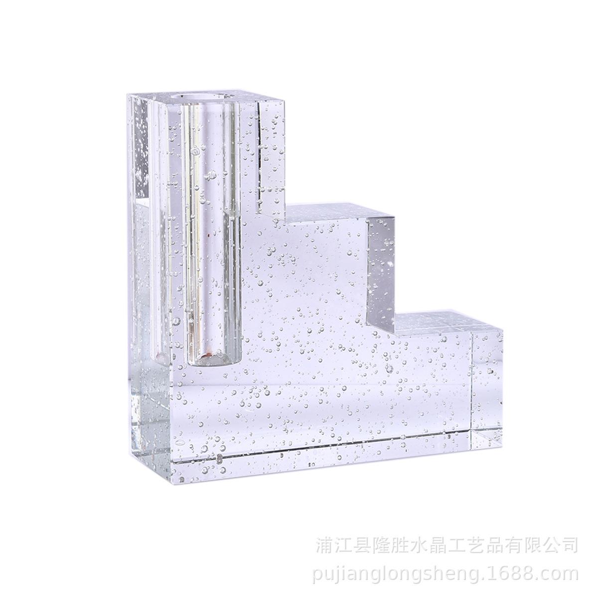 北欧简约风格水晶客厅摆件家居软装花瓶花插透明单口方形竖款花器